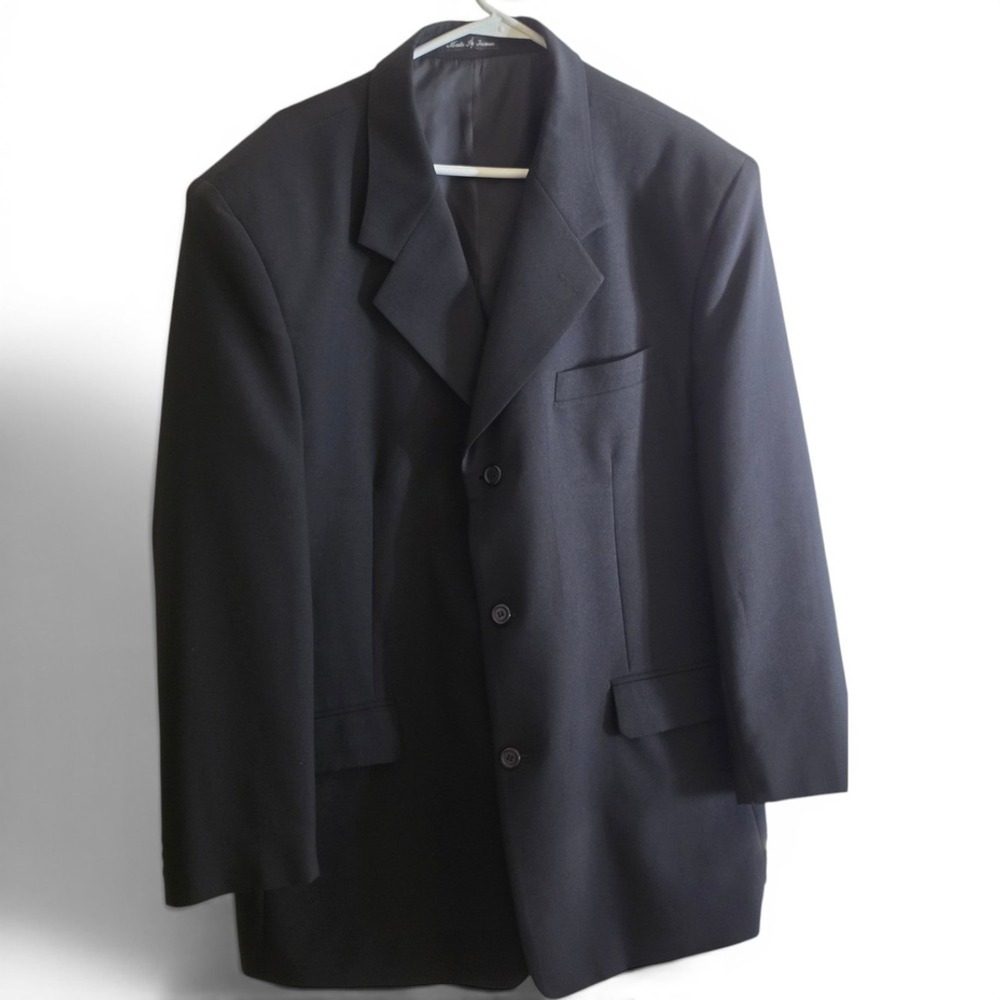Milano Moda Three Button Classic Single-Breasted Suit Jacket Black Men's 48Long